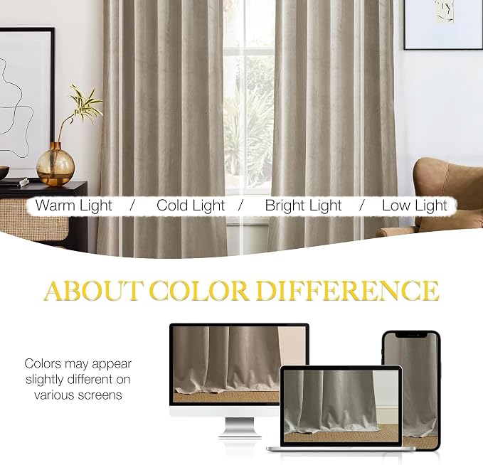 NICETOWN Living Room Camel Velvet Curtains 12 ft Length, Sound and Sunlight - Image 3