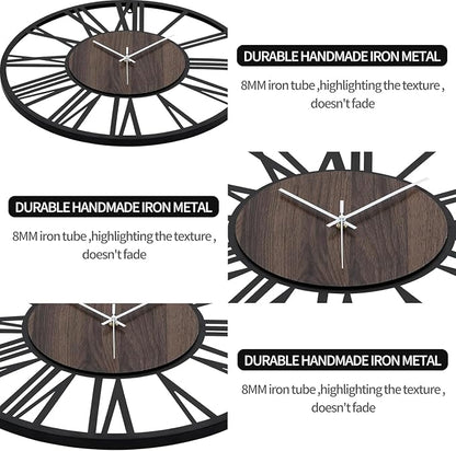 LEIKE Large LED Wall Clocks, Non Ticking, Battery Operated Rustic Round Modern - Image 4