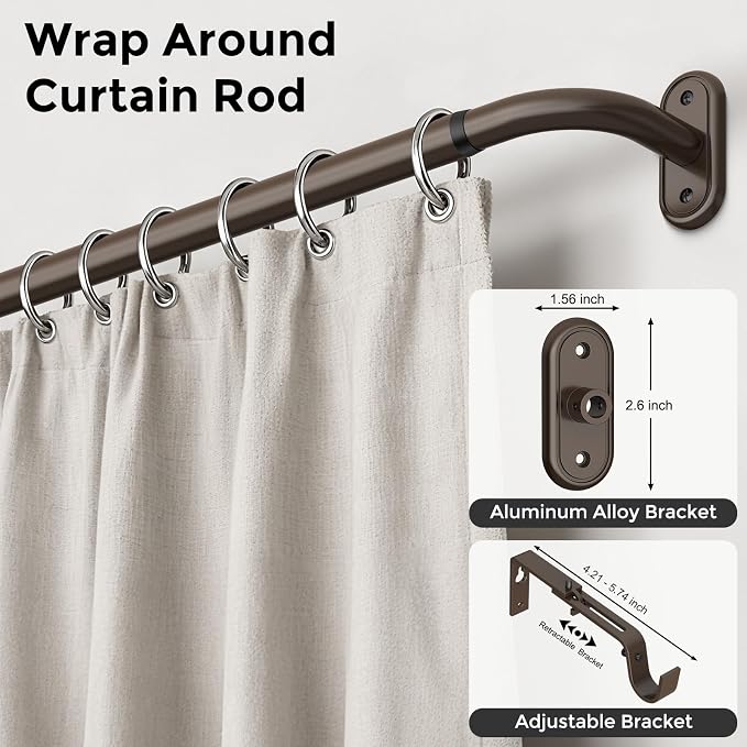 Curtain Rods 36-152 Inch, Bronze Wrap Around Blackout Curtain Rods - Image 2