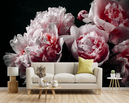 Black Peony Pink Floral Living Room Fabric Wallpaper Bedroom Bathroom Dark - Image 2