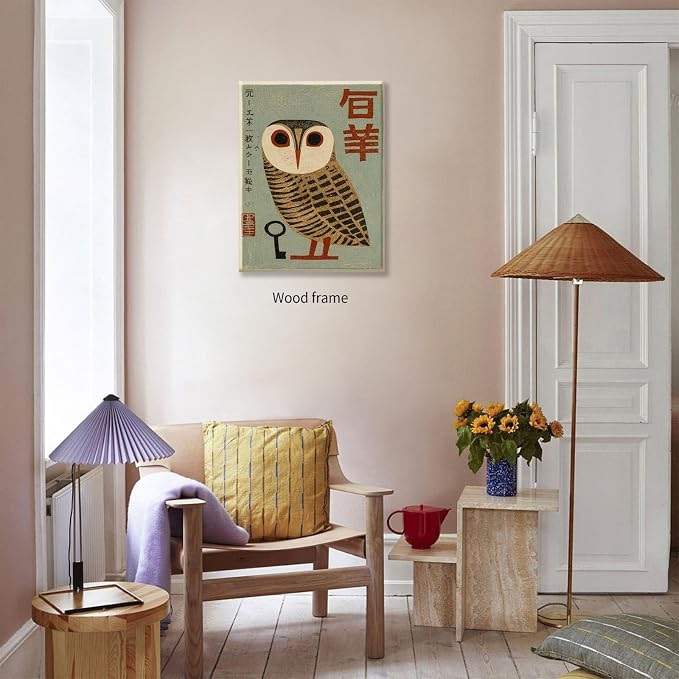 Vintage Japanese Framed Wall Art Owl Poster Mid Century Animal Print 8x10in - Image 5