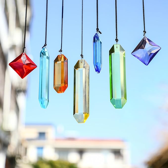 HDCRYSTALGIFTS 7pcs Prisms Crystal Suncatchers for Windows Hanging Rainbow Maker Sun Catchers with Crystals Indoor Outdoor Home Garden Decor