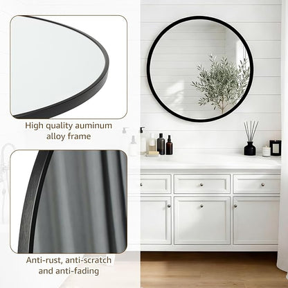 DUMOS 24 Inch Round Wall Mirror, Bathroom Mirror - Image 4