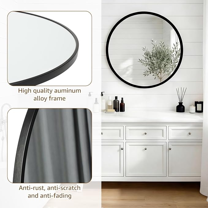 DUMOS 30 Inch Round Wall Mirror, Bathroom Mirror - Image 3
