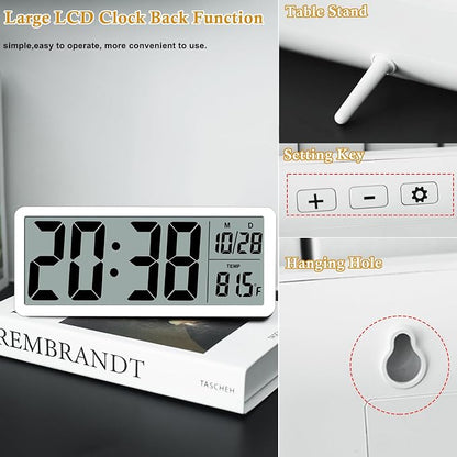 8.5" Modern Digital Wall Clock, Battery Operated, Simple LCD Display - Image 5