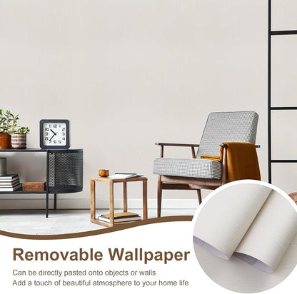 Grasscloth Peel and Stick Wallpaper Beige Gold Wallpaper15.7 x 196" Linen - Image 6