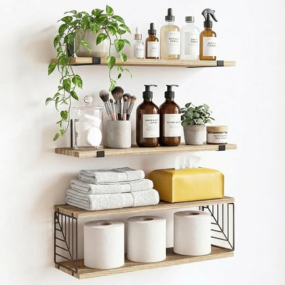 Fixwal Bathroom Floating Shelves Over Toilet, 15.8in Farmhouse Rustic Wood by Fixwal