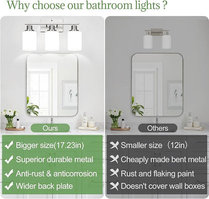 MOKATNG 3-Light Bathroom Light Fixtures, Brushed Nickel Vanity Light - Image 2