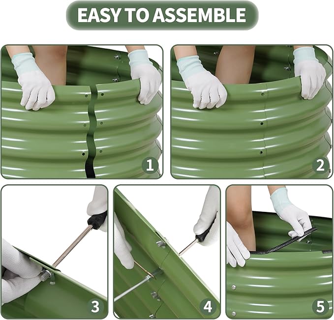 1MORE Galvanized Raised Garden Bed- Planter Garden Boxes Outdoor, Raised Beds for Gardening, 4x2x1.4ft Metal Garden Bed Kit for Vegetables Flower, Planter Raised Bed with Protective Tape & Tools.Green