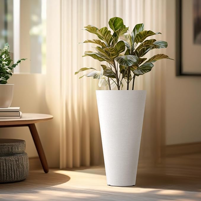 Kante Tall Round Planter Set of 2, 18 Inch Tall Decorative Planter Pots for Outdoor Indoor Garden Patio Front Porch (White)