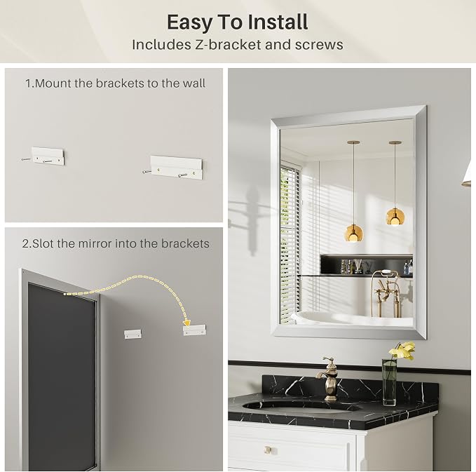 36x32 Inch Brushed Silver Bathroom Mirror - Image 7