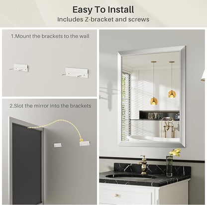 36x30 Inch Brushed Silver Bathroom Mirror - Image 7