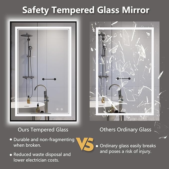 LED Bathroom Mirror with Front and Backlit 24"x36", Wall Mounted, Dual LED - Image 6