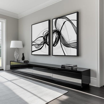 Large Framed Black and White Abstract Wall Art - Image 2