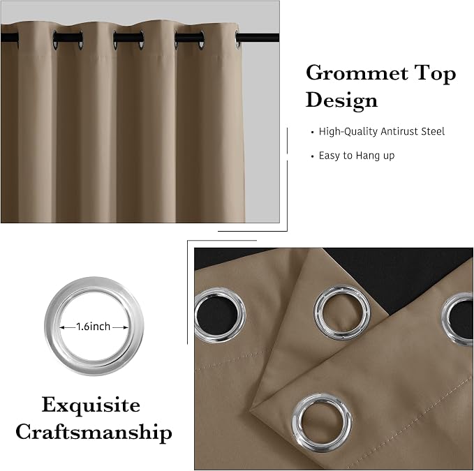RYB HOME Extra Wide 100% Blackout Patio Door Curtain 96 inch Long, Grommet Room - Image 6