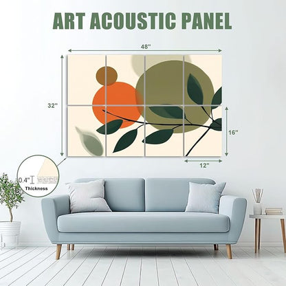8 Pack Art Acoustic Panels Sound Absorbing Boho Botanical Leaf Orange Green - Image 2