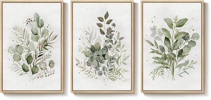 Framed Botanical Wall Art for Living Room, 3 Piece Neutral Sage Green - Image 9