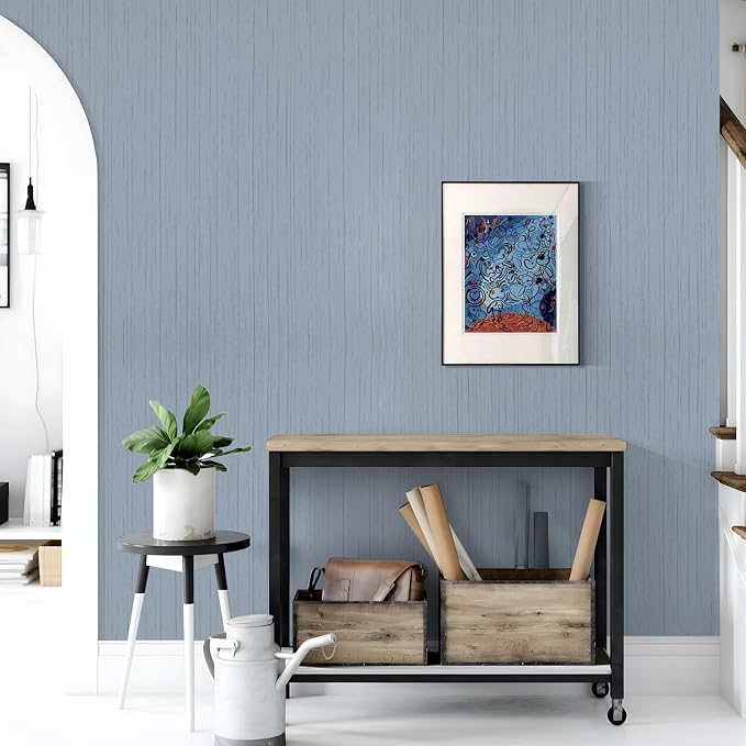 Grey Blue Grasscloth Peel and Stick Wallpaper 15.74" x 196.85" Textured Neutral - Image 7
