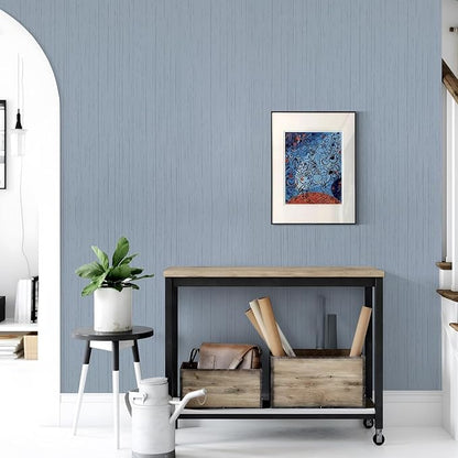 Grey Blue Grasscloth Peel and Stick Wallpaper 15.74" x 196.85" Textured Neutral - Image 7