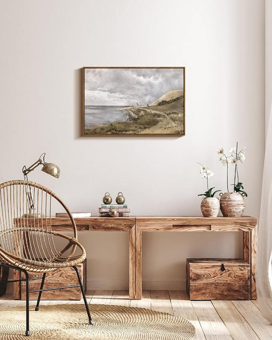 InSimSea Framed Canvas Wall Art, Large Coastal Painting, Vintage Decor - Image 2