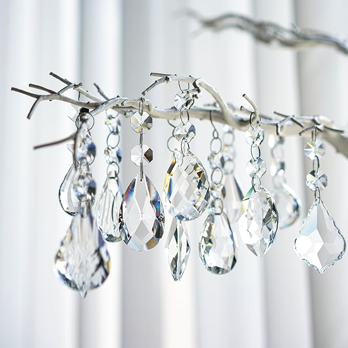 H&D Pack of 12 Clear Crystal Chandelier Lamp Lighting Drops Pendants Balls Prisms Hanging Glass Prisms Parts Suncatcher Home/House Decor