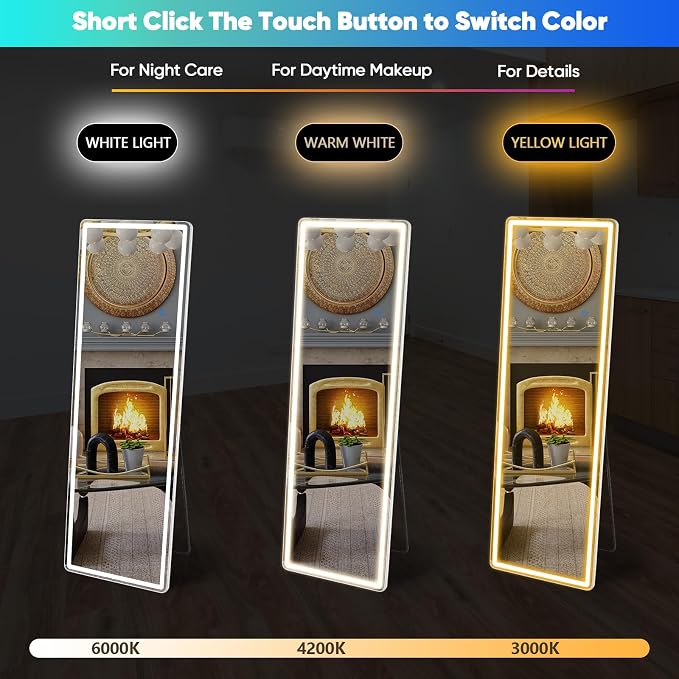 DUMOS LED Full Length Floor Mirror, 3 Color Lighting, Hanging or Leaning - Image 3