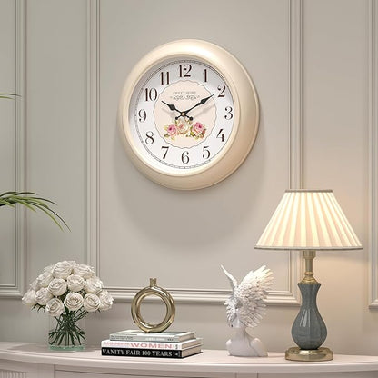 Abdurey Sweet French Rose Style Wall Clock, Battery Operated Silent, Creamy - Image 2
