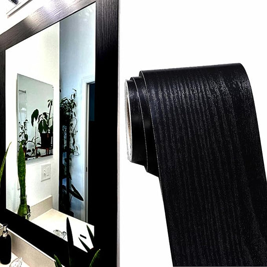 DESOMINOR 32FT Black Border Peel &Stick Black Wood Grain Wallpaper Border by DESOMINOR