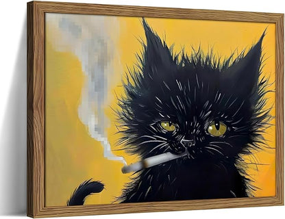 Vintage Black Cat Wall Art, Mens Room Canvas Print Poster, Cool Animals Picture by Unknown