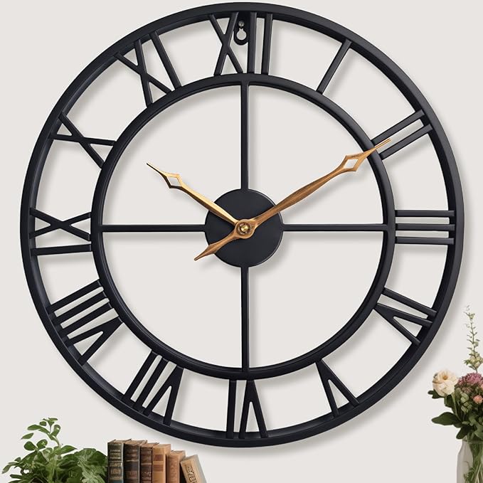 24 Inch Large Wall Clocks for Living Room Decor, Big Black Roman Numerals by Unknown