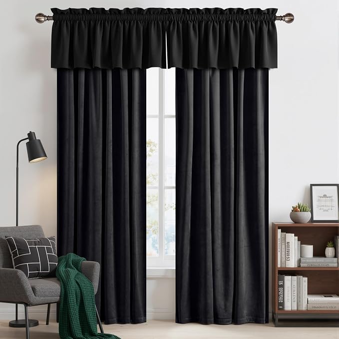 NICETOWN Black Velvet Valance Curtains - Image 3