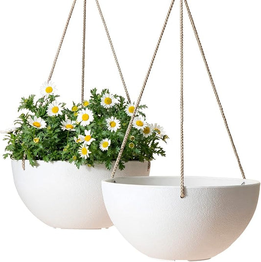 LA Jolie Muse Hanging Planter - 10 Inch Hanging Planters for Indoor Plants, Hanging Pots for Plants Indoor Outdoor, Set of 2, White