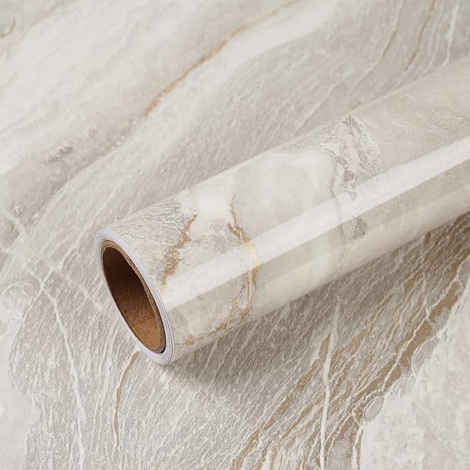 VEELIKE Glossy Beige Gold Liquid Marble Contact Paper by VEELIKE