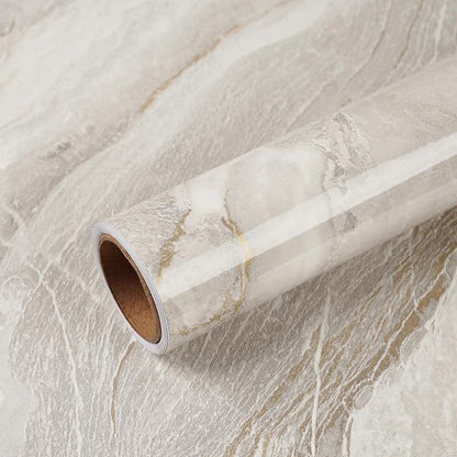 VEELIKE Glossy Beige Gold Liquid Marble Contact Paper by VEELIKE