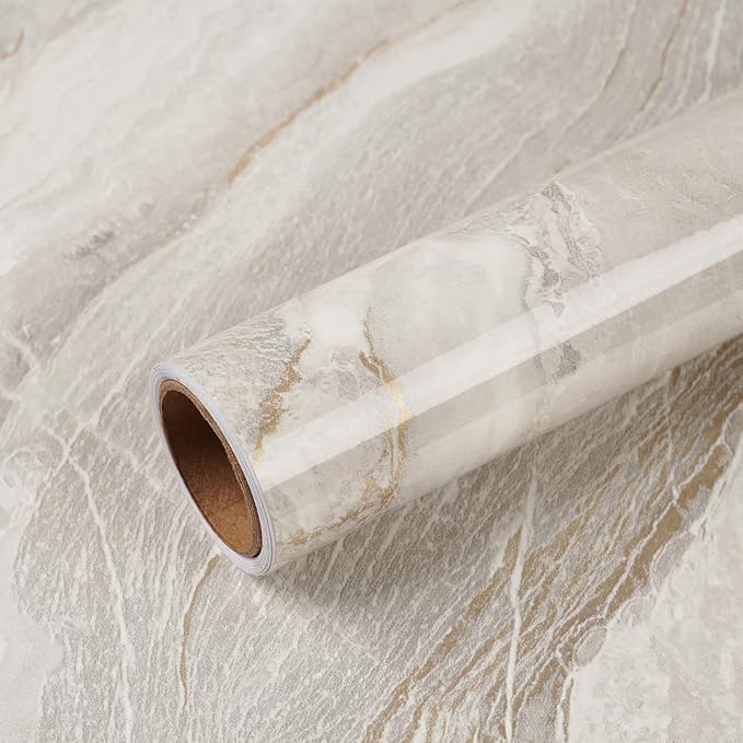 VEELIKE Glossy Beige Gold Marble Contact Paper by VEELIKE