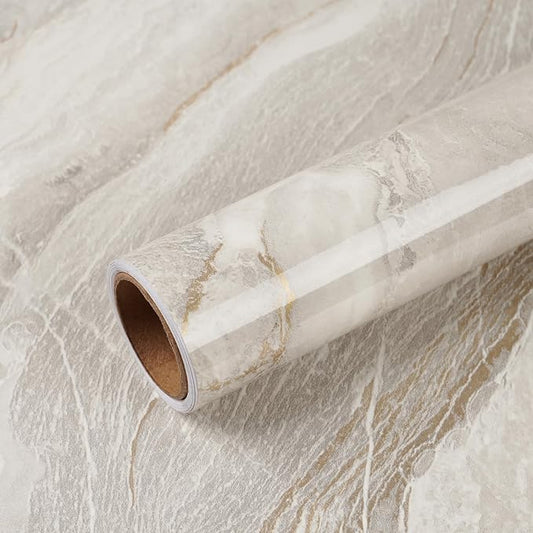 VEELIKE Wide 32''x354'' Beige Gold Marble Contact Paper by VEELIKE