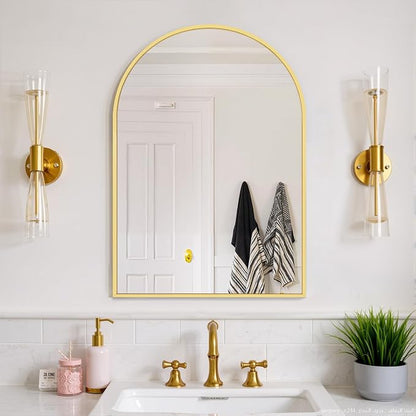 Bathroom Mirror for Wall, 30x20 Inch Arched Mirror, Matte Gold Metal Framed - Image 5