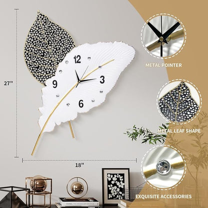 18x27 inch Large Modern Feather Leaf Shape Wall Clock - Image 2