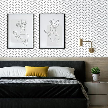 Erfoni Black and White Peel and Stick Wallpaper Modern Herringbone Contact - Image 2