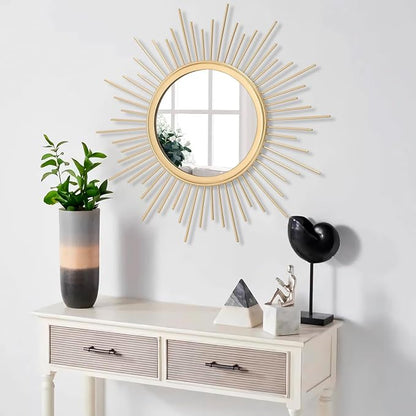 Large Gold Spoked Sunburst Wall Mirror Boho Home Decor Round Wall Art Mirror - Image 5