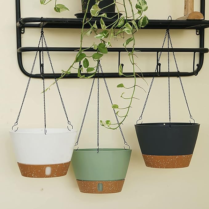 ZMTECH Hanging Planters for Indoor Plants Set of 2 Self Watering Hanging Pots Hanging Baskets Hanging Flower Pots for Outdoor Hanging Plants(8 Inch, Gray)