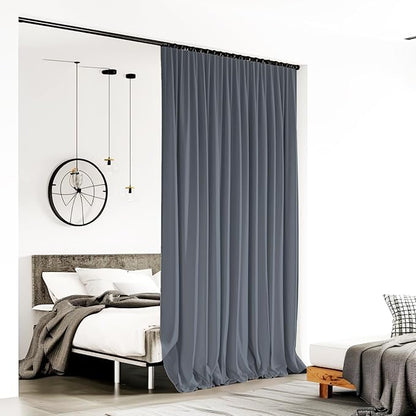 Room Divider Curtains for Ceiling Track Rod, 15 ft Wide x 9 ft Tall, Dark Grey - Image 2