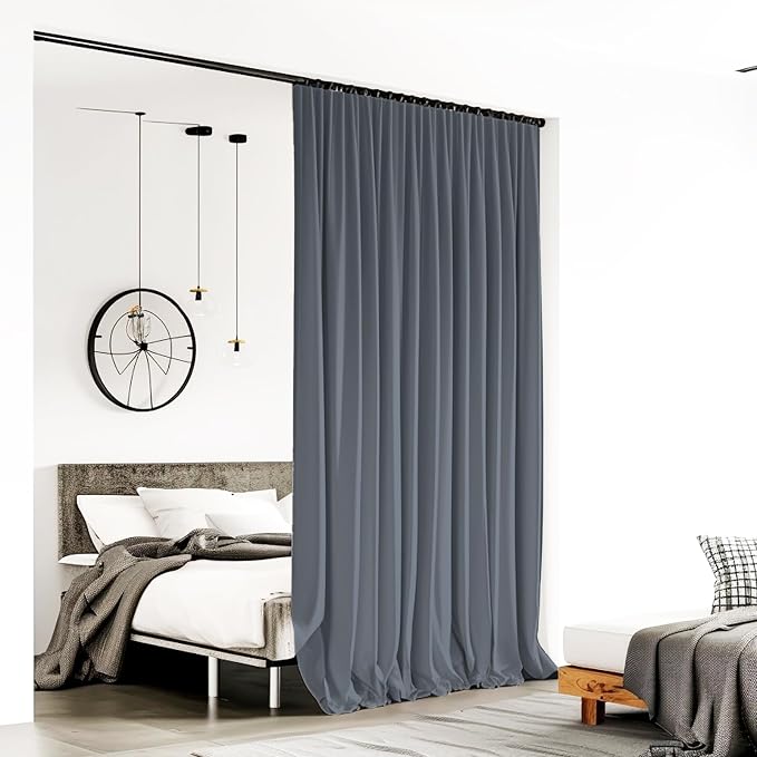 Room Divider Curtains for Ceiling Track Rod, 12.5 ft Wide x 9 ft Tall, Dark Grey - Image 2