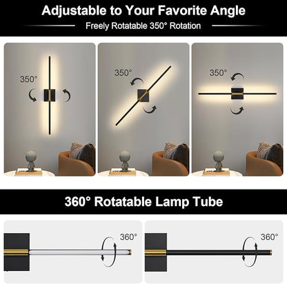 Wall Sconces Set of Two with Remote Control 29.1 in Dimmable Black Gold Battery - Image 6