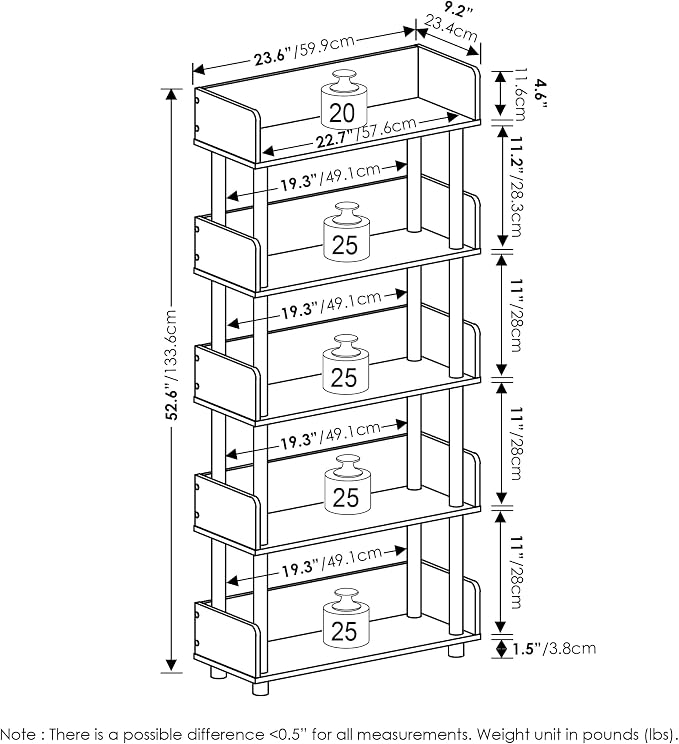Furinno TURN-N-TUBE 5-Tier Display Shelf, Storage Shelves, Book Shelf, Open - Image 3