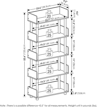 Furinno Turn-N-Tube 5-Tier Toolless Display Rack, French Oak/Black - Image 3