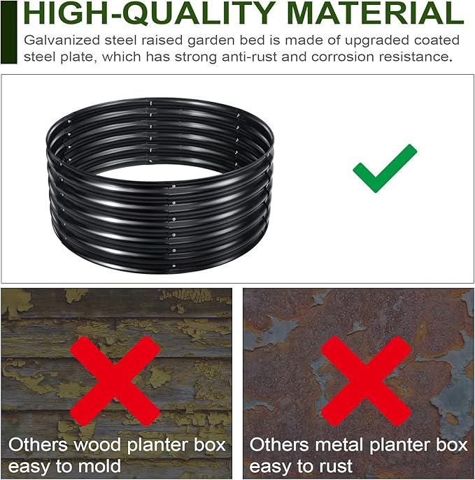 EDOSTORY 17" Tall, 42" Round Metal Raised Bed Garden Bed Kit, Galvanized Planter Raised Garden Boxes Outdoor, Large Metal Raised Garden Beds for Vegetables, Flowers, Herbs