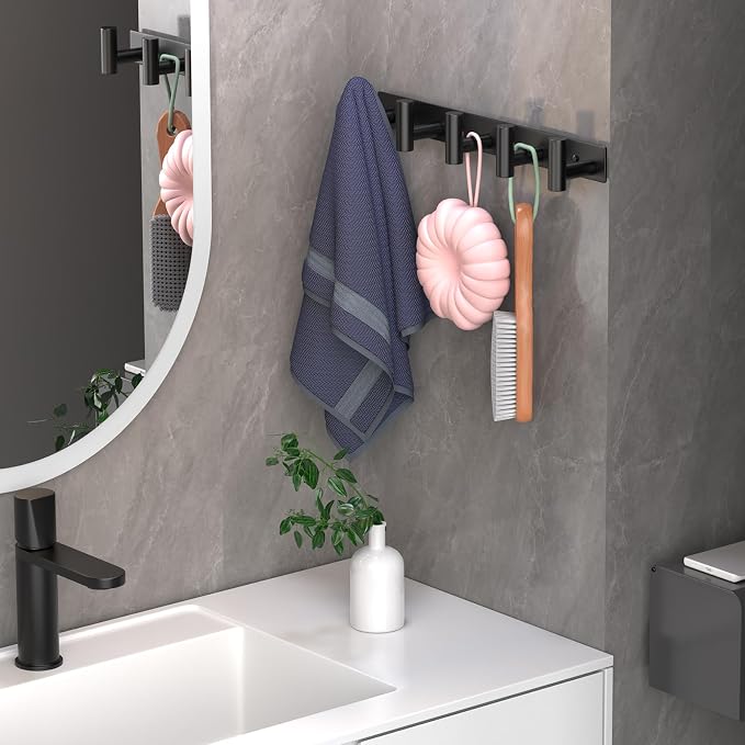 Coat Rack Wall Mounted with 5 Hooks, Heavy Duty Stainless Steel Wall Hooks - Image 5