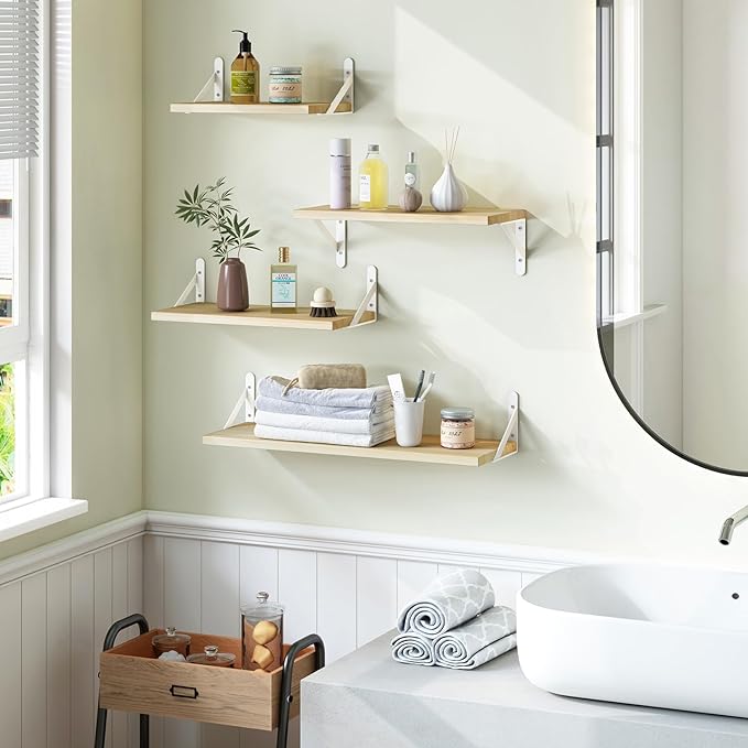 YGEOMER Floating Shelves for Wall, Different Sizes Natural Wood Wall Shelves - Image 6