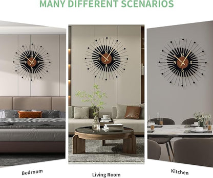22 Inch Modern Sunburst Wall Clock Battery Operated, Silent Quartz Movement - Image 7